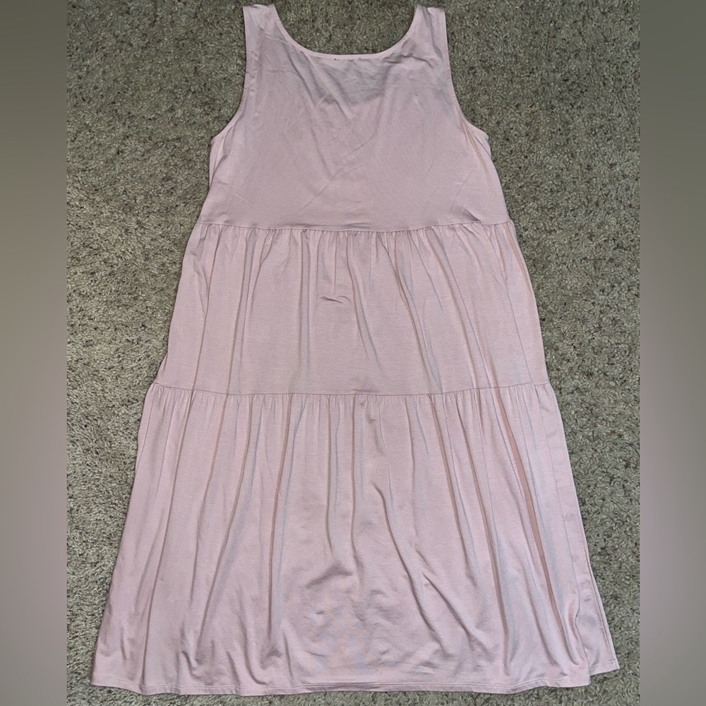 EILEEN FISHER PINK FINE JERSEY TIERED SLEEVELESS STRETCH MAXI DRESS / MEDIUM - Picture 7 of 8